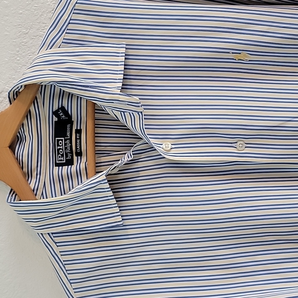 Polo Ralph Lauren EUC,Men's Classic Fit Blue & Yellow Striped Oxford Shirt XXL
